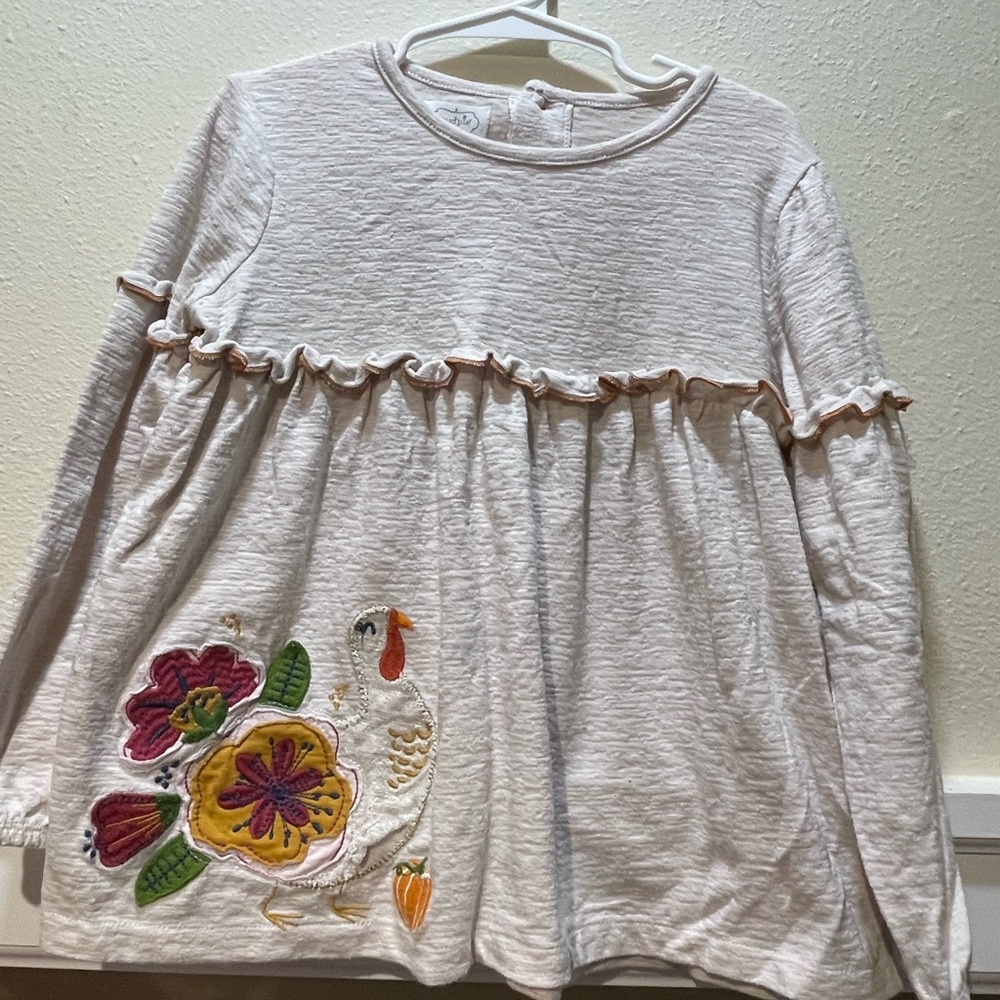 Mud Pie. Cream Long Sleeve Turkey Top. Fall Thanksgiving. Sz 5T